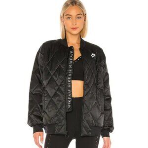 SO CUTE! Nike Air Women's Satin Diamond-Quilted Bomber Jacket in Black, Size XS